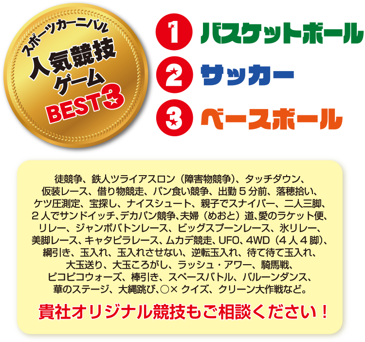 スポーツカーニバル人気競技ゲームBEST3